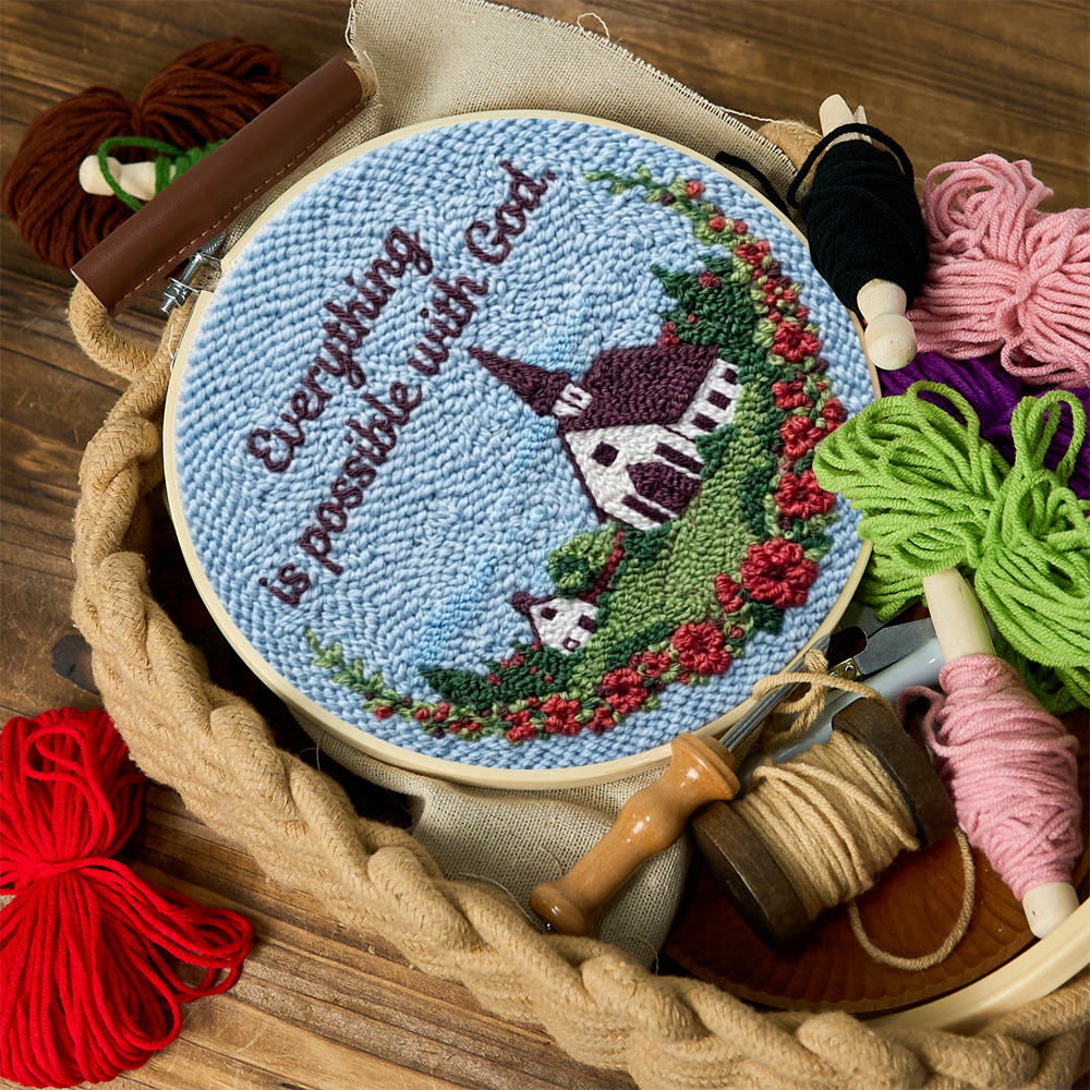 Serene Country Town Blue Sky Punch Needle Kit - Lovely Wall Hanging | Ideal For Diy Craft Lovers - image 11