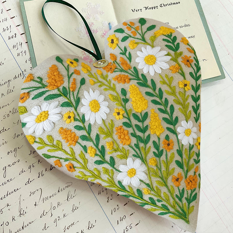 Rubbyoo Heart Embroidery Kit - Wildflower Meadow | Rustic Home Decor | Handmade Needle Artwork - image 6