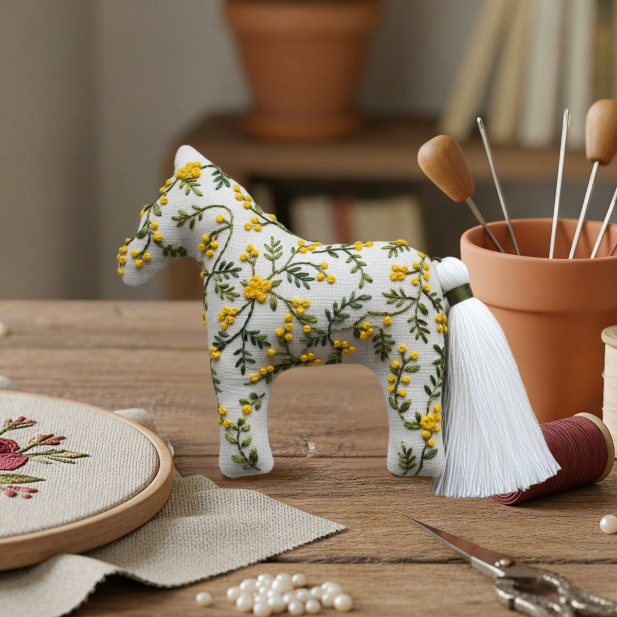 Rubbyoo Dala Horse Embroidery Kit - Grey with Yellow Blossom | Relaxing DIY | Nice Desk Accent - image 5