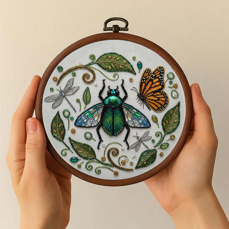 Rubbyoo Bead Embroidery Kit - Flying Bug | Unique Insect Hoop Art | Diy Handmade Needlepoint  - image 7