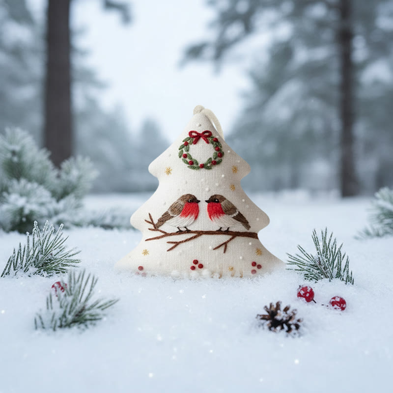 Rubbyoo Tree-shaped Embroidery Kit - Robin Perched On Wreath | Handstitched Craft | Festive Home Decor - image 7