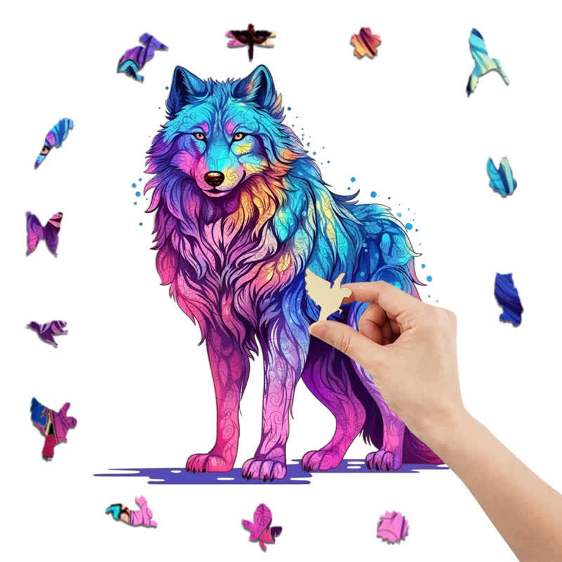 Rubbyoo Majestic Rainbow Wolf - Wooden Jigsaw Puzzle