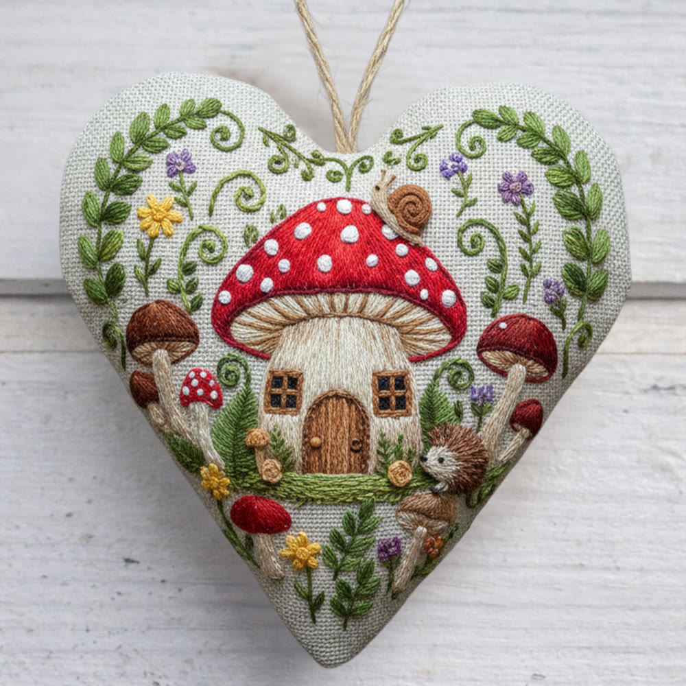 Rubbyoo Heart Embroidery Kit - Mushroom Cottage And Hedgehog | Enchanting Diy | Whimsical Gift Idea - image 7