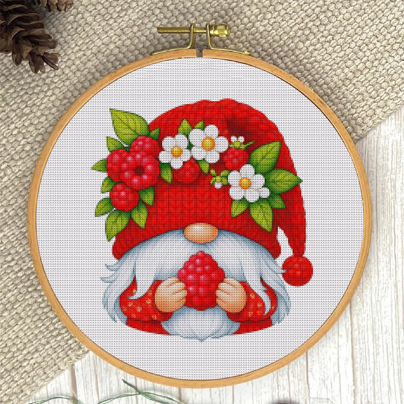  Cross Stitch Kit - Cherry Gnome | Christmas Wall Decor | Diy Floral Needle Art - image 3