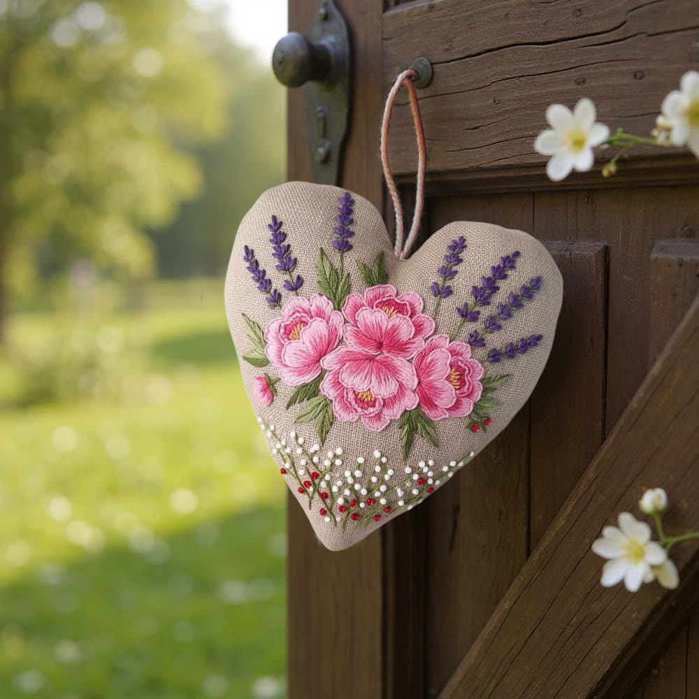 Rubbyoo Heart Embroidery Kit - Pink Peony With Lavender Accent | Exquisite Handmade Craft | Elegant Gifting Pick - image 3