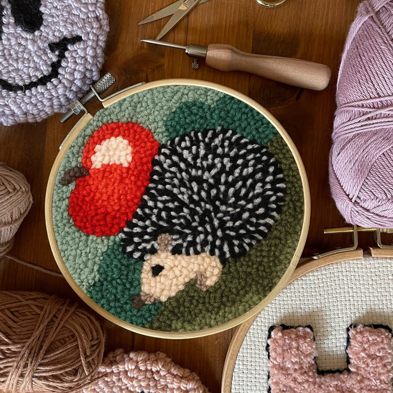 Apple Hedgehog Punch Needle Kit - Diy Animal Coaster | Nice Desk Ornament  - image 5
