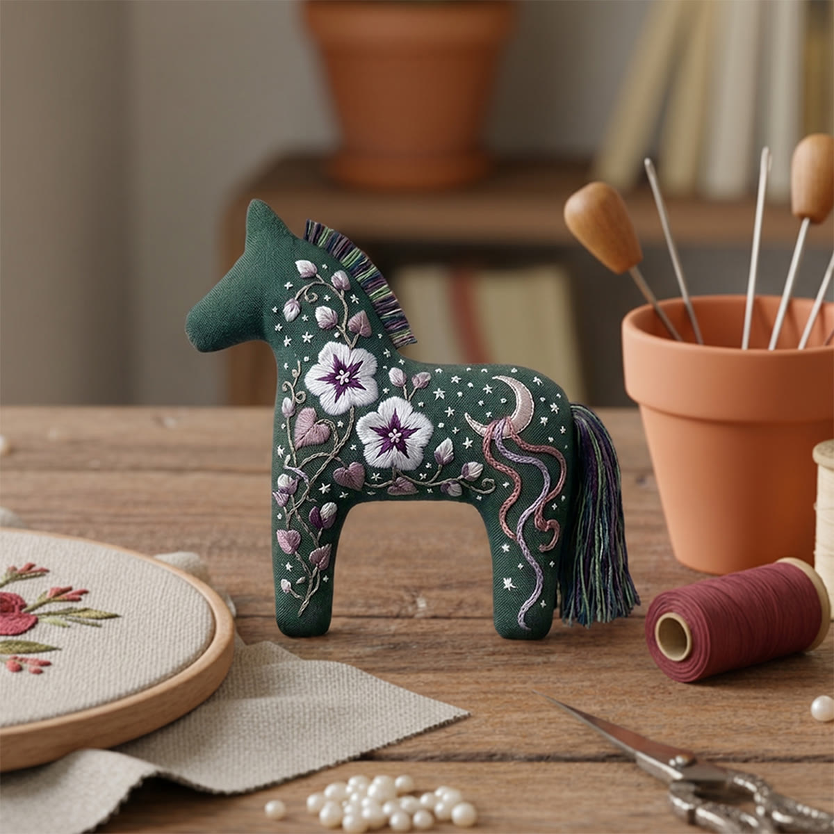 Rubbyoo Dala Horse Embroidery Kit - Celestial And Flowers | Meaningful Handmade Gift | Boho Floral Ornament: - image 5