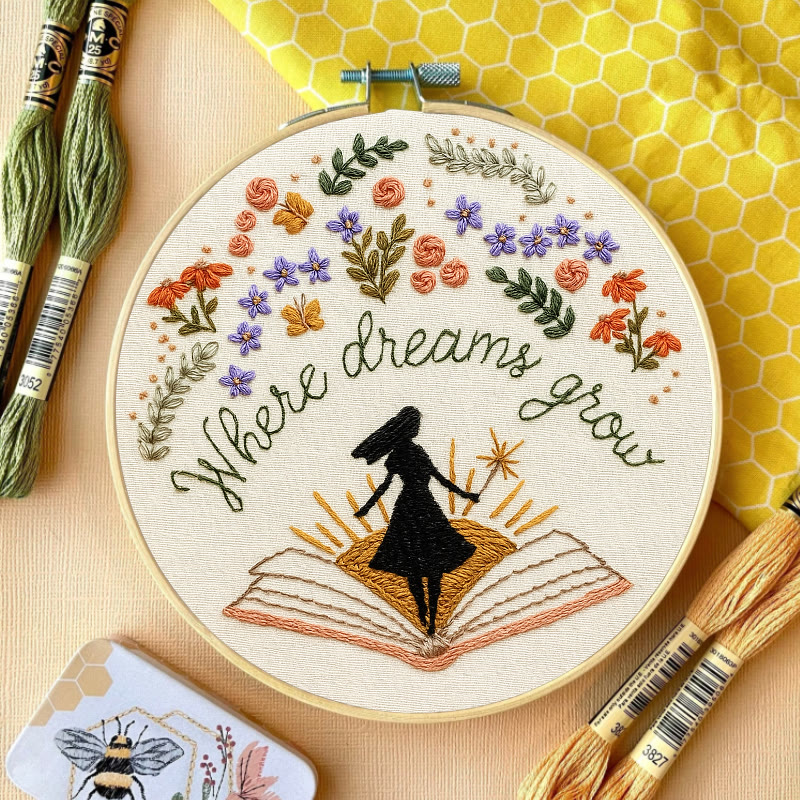 Rubbyoo Embroidery Kit - Charming Flowers With Book | Diy Desk Ornament  | Gift For Book Lovers - image 3