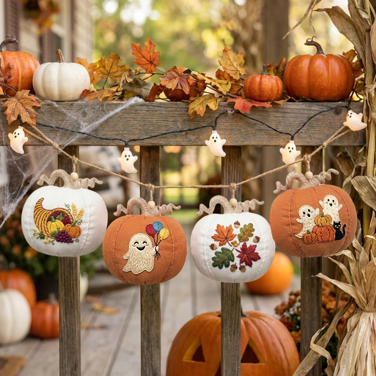 Rubbyoo Halloween Pumpkin Embroidery Kit -  Cute Ghost & Fall Pumpkins | Special Hand-stitiched Pumpkin Banner | Spooky Cute Ghost Ornament - image 11
