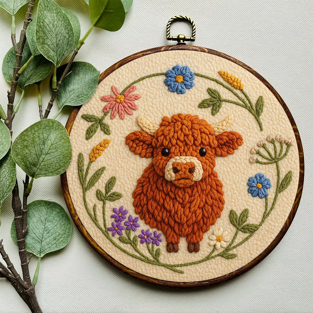 Floral Cow Punch Needle Kit - Diy Punch Needle Coaster | Adorable Animal Artcraft | Handmade Birthday Gifts  - image 5