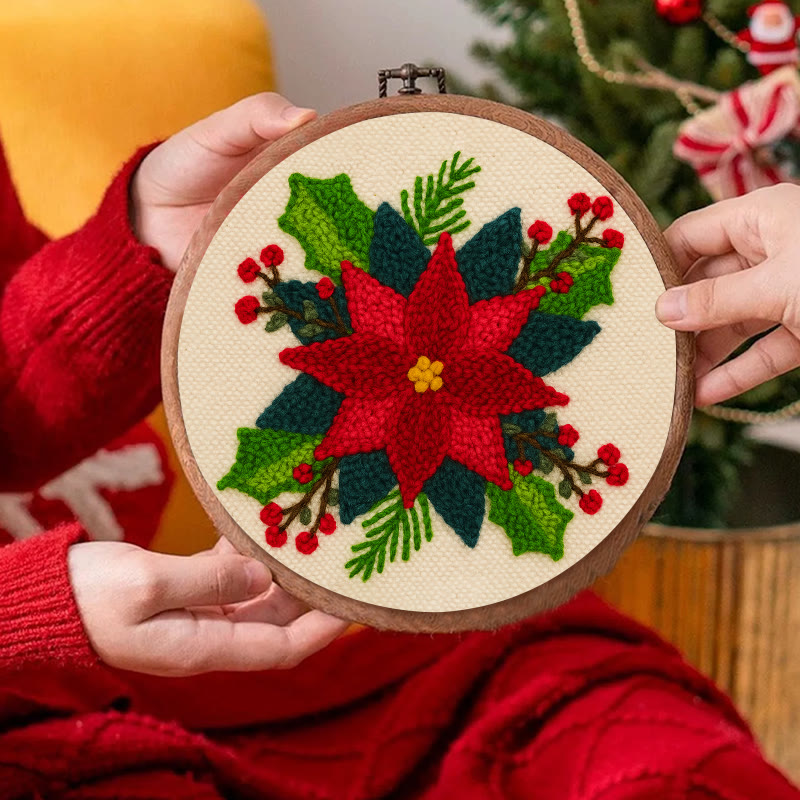 Christmas Poinsettia Punch Needle Kit - Winter Handmade Craft | Christmas Home Decoration  - image 5
