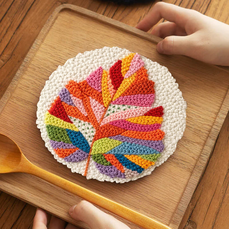 Vibrant Maple Leaf Punch Needle Kit - Entry Level Diy | Exquisite Home Piece - 5 inch Coaster Kit - image 4