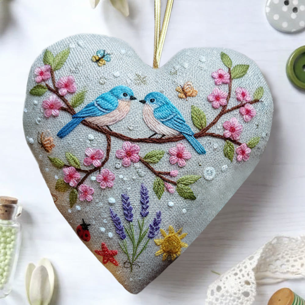 Rubbyoo Heart Embroidery Kit - Cherry Blossom Pair Birds | Romantic Handcraft | Perfect Date Gift Option - image 3