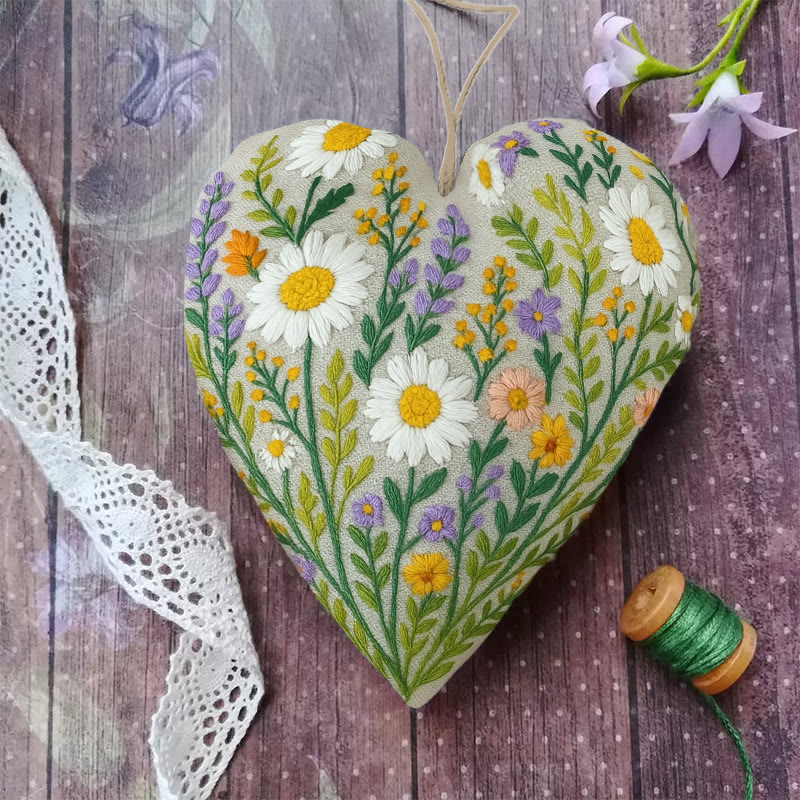 Rubbyoo Heart Embroidery Kit - Wildflower Bounty | Nature-inspired Hand Stitch | Artisanal Home Decor - image 1