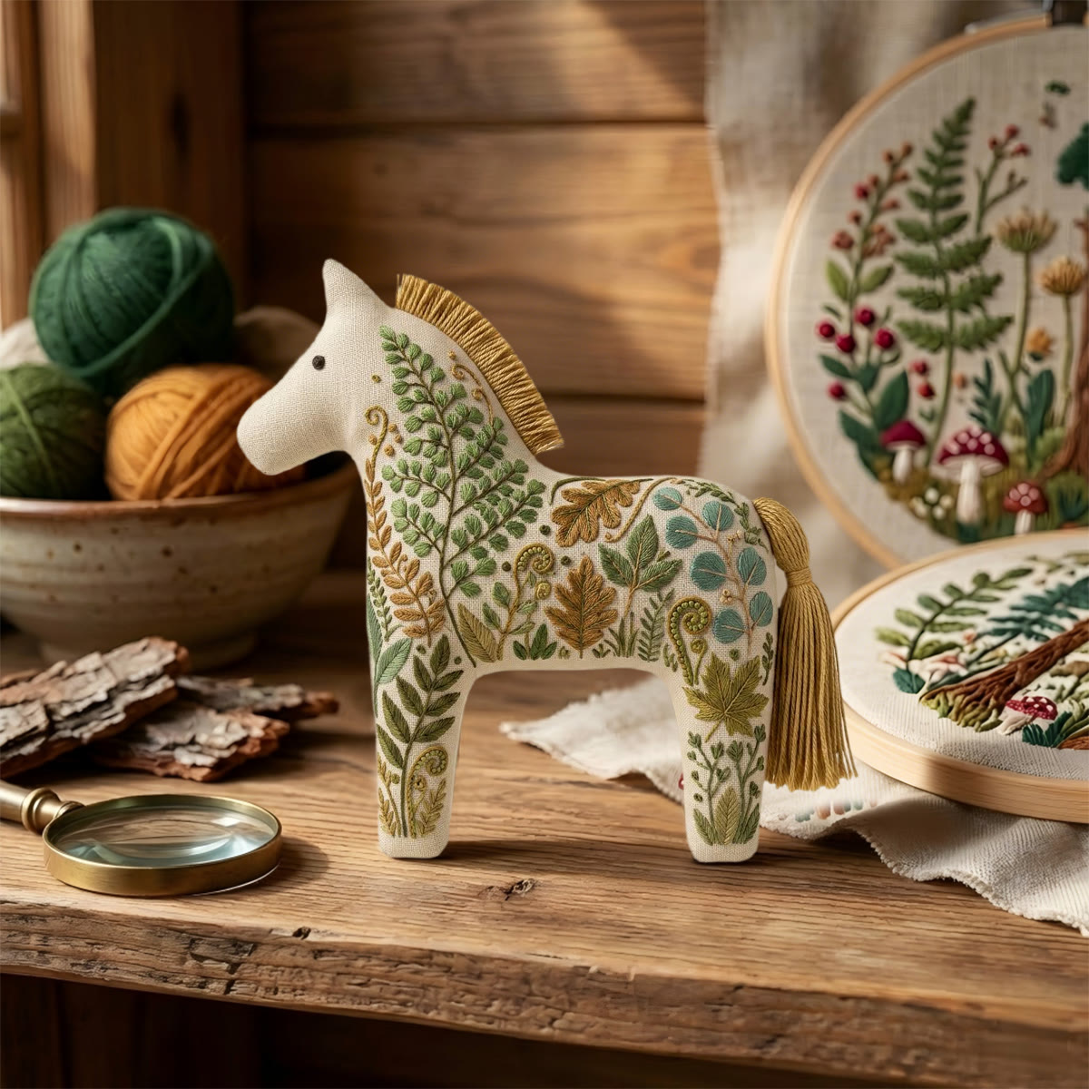 Rubbyoo Dala Horse Embroidery Kit - Botanical Fern Leaf | Cute Gift For Kids | Forest Aesthetic Bag Charm - image 6