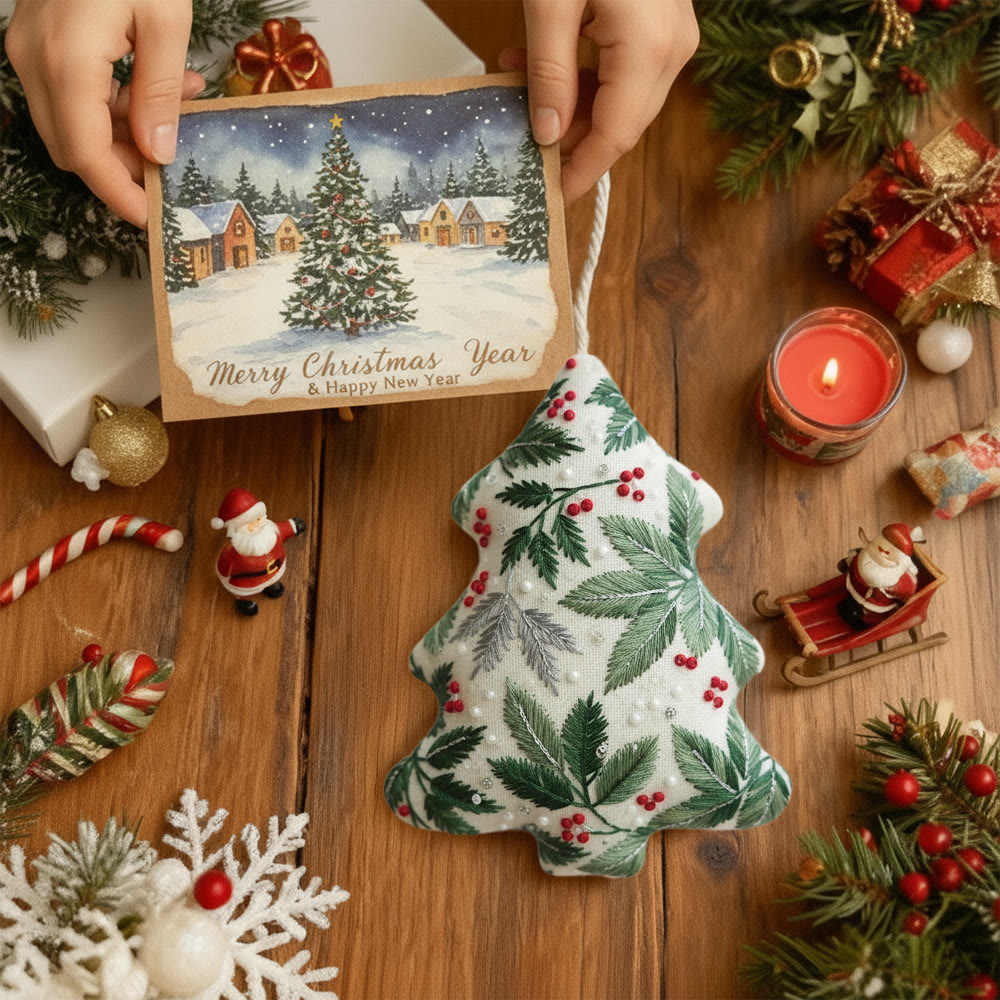 Rubbyoo Tree-shaped Embroidery Kit - Holly Leaves | Christmas Tree Ornaments | Holiday Party Gift - image 8