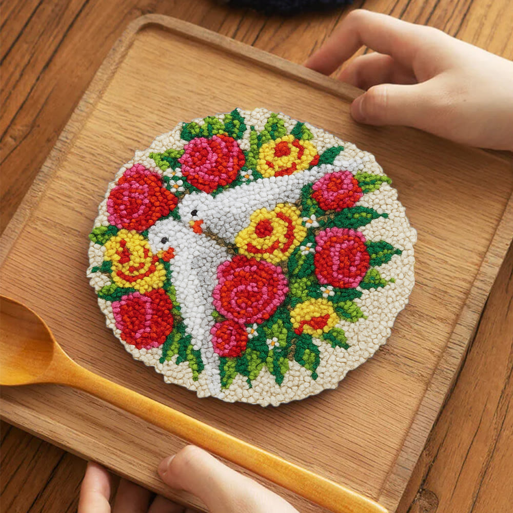 Dove Floral Wreath Punch Needle Kit - Artisan-made Craft | Vibrant Decor Piece - 5 inch Coaster Kit - image 11