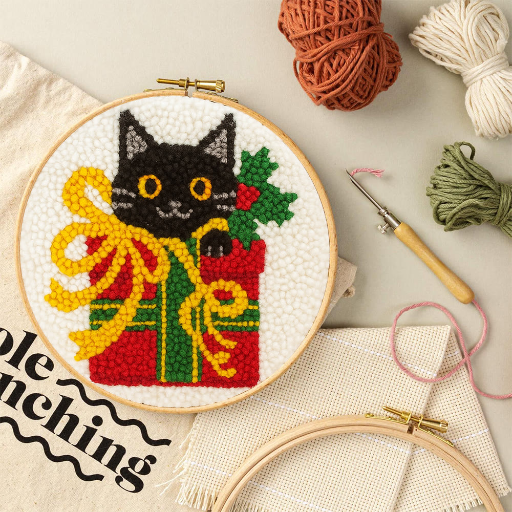 Christmas Black Cat Gift Punch Needle Kit – Festive DIY Handiwork | Sweet Holiday Ornament - image 9
