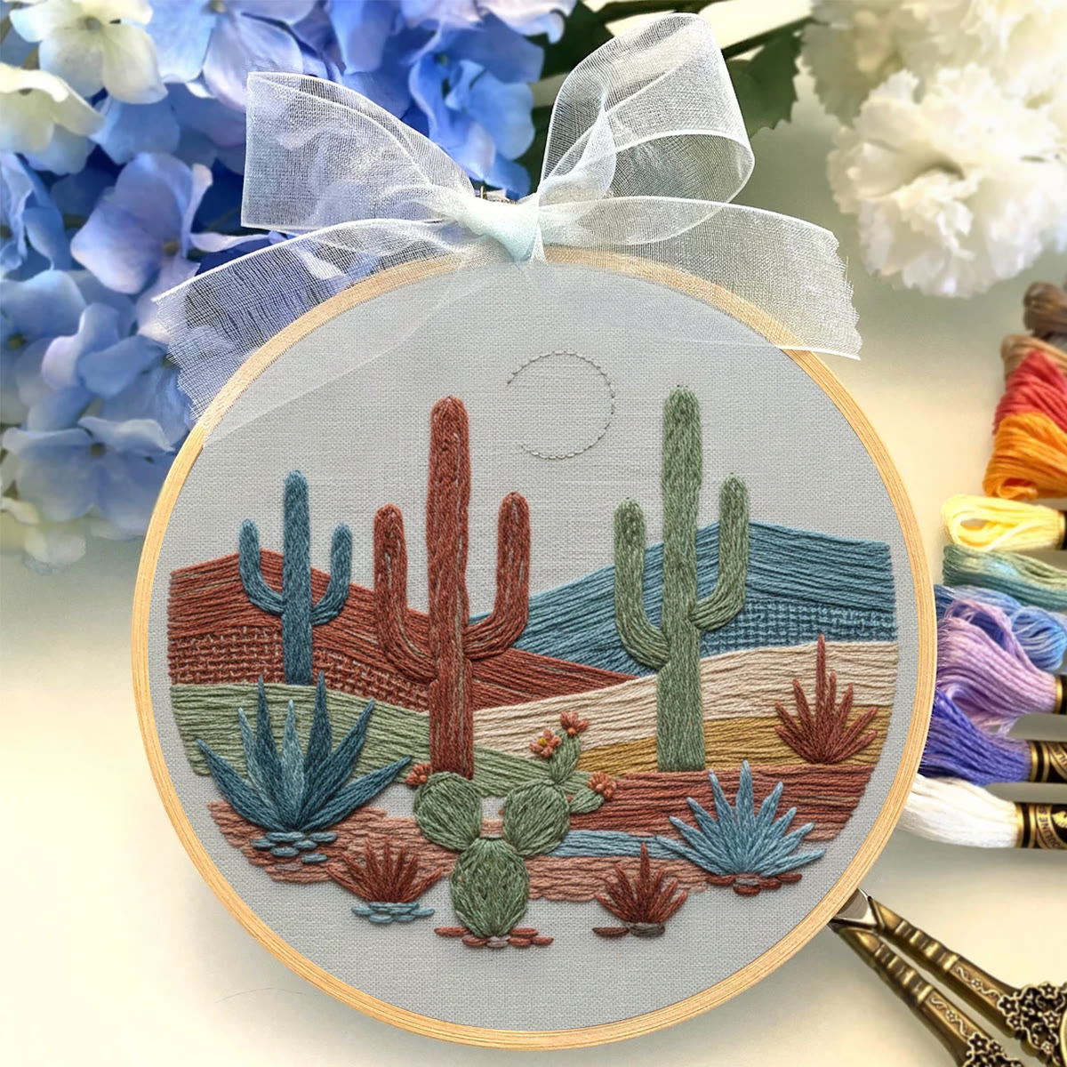 Rubbyoo Embroidery Kit - Desert Cactus Moonlit Landscape | Bohemian Home Accent | Colorful Scenic Creation - image 5