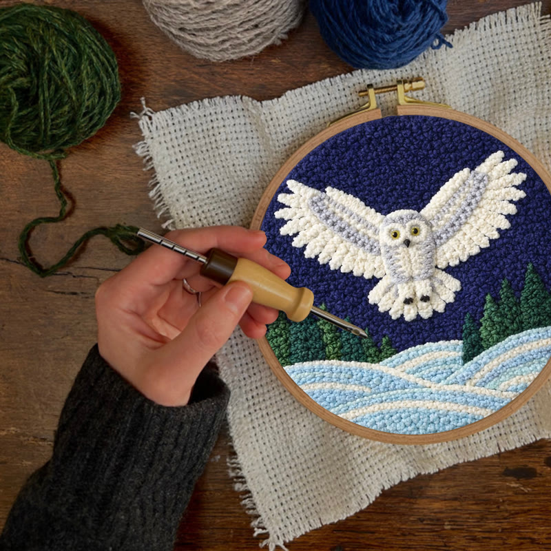 Snowy Night Owl Punch Needle Kit - Magical Handcraft Creation Whimsical | Home Styling Piece - image 7