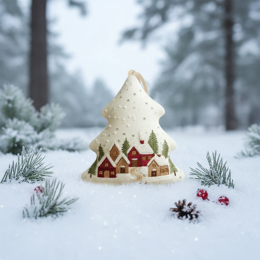 Rubbyoo Tree-shaped Embroidery Kit - Snowy Town | Winter Needle Art | Christmas Tree Ornament - image 10