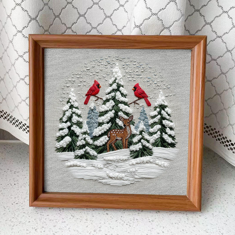 Rubbyoo Embroidery Kit - Snowy Forest | Christmas Cardinals Handicraft | Winter Landscape Art  - Embroidery Kit Plus An Extra Frame - image 11