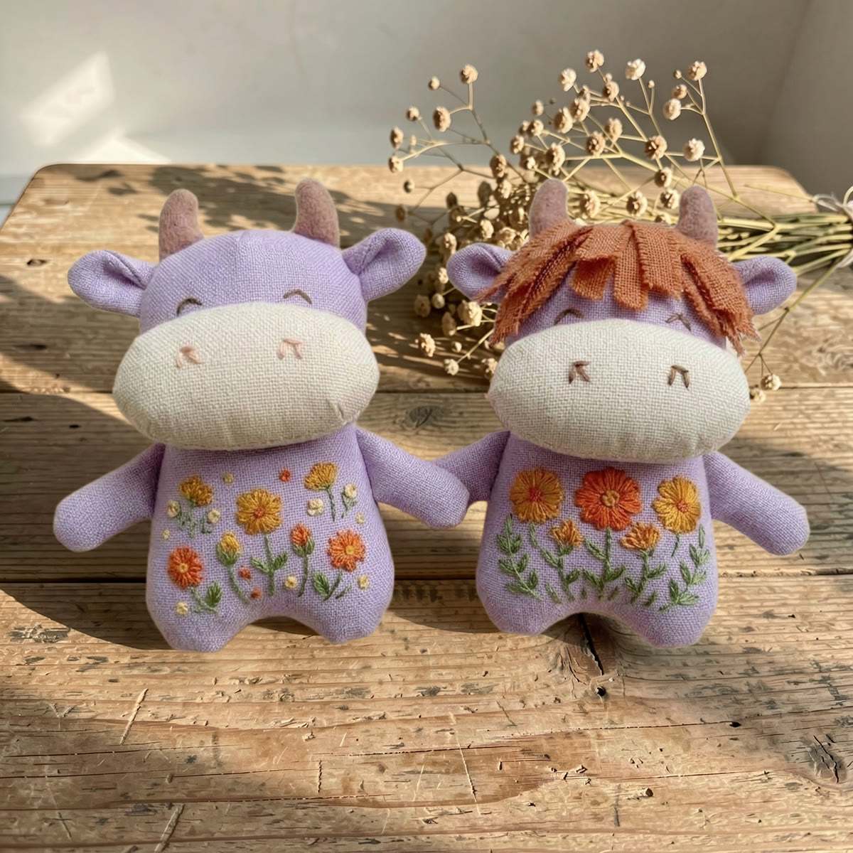 Rubbyoo Stuffed Cow Embroidery Kit | Rustic Flowers Handicraft | Cozy Purple Bag Charm - image 5
