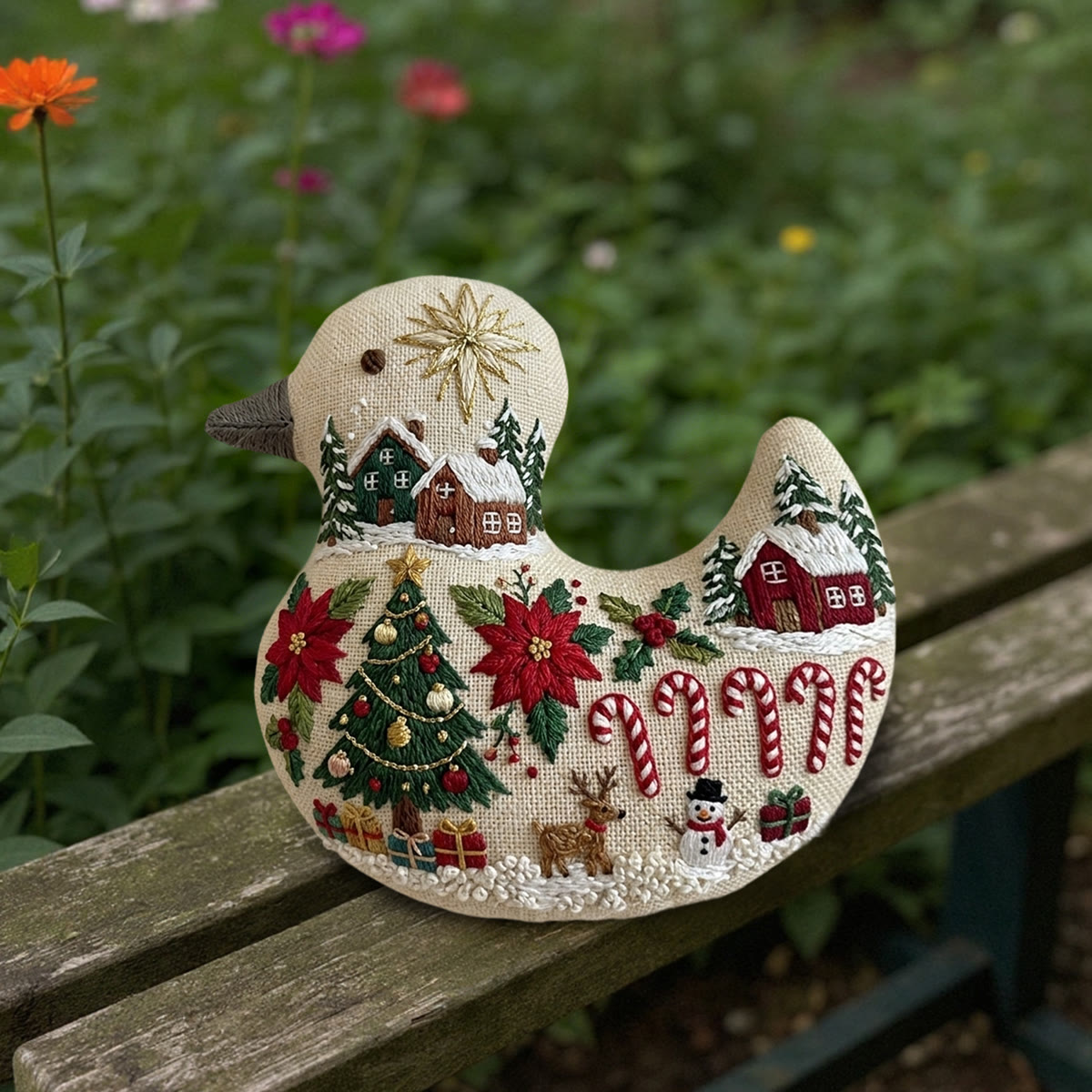 Rubbyoo Duck Embroidery Kit - Poinsettia And Christmas Tree | Personalized Holiday Keepsake | Farmhouse Style Ornament - image 6