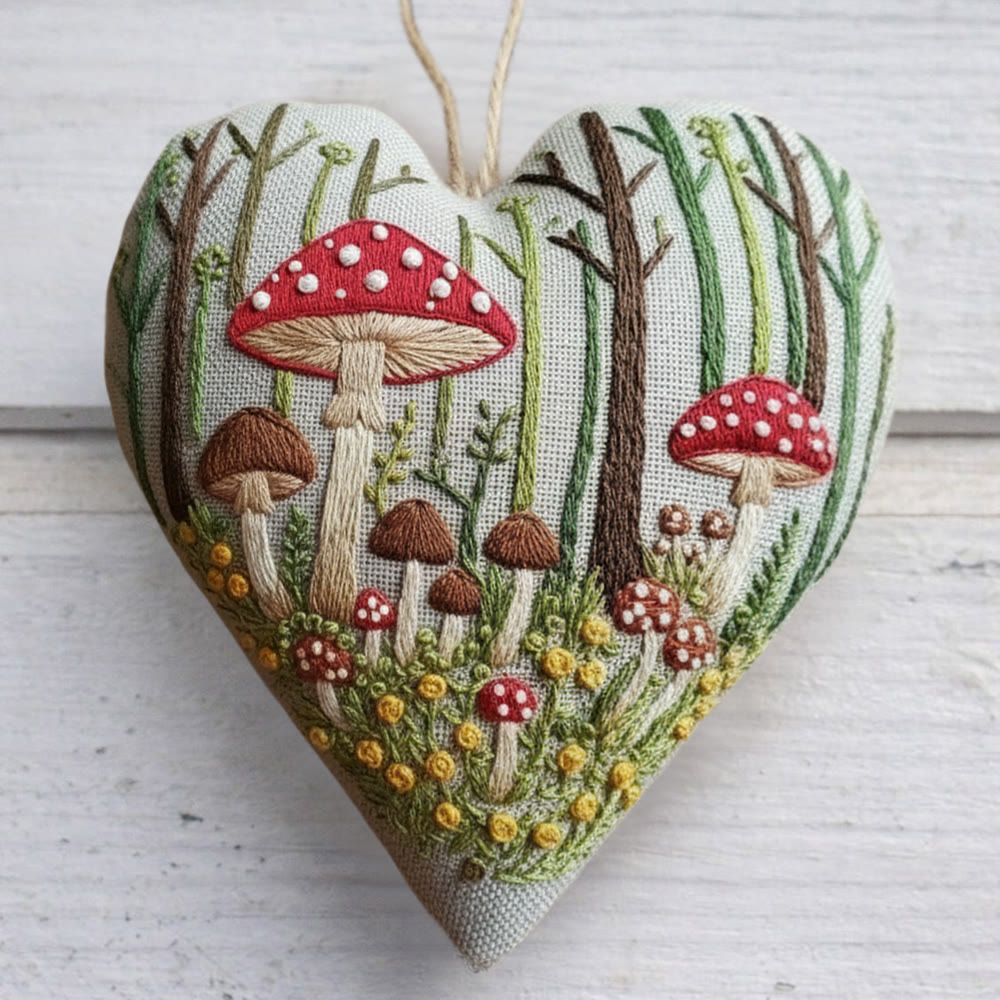 Rubbyoo Heart Embroidery Kit - Mushroom Forest Cluster | Enchanting Handwork | Playful Home Addition - 6 inches hoop kit - image 9
