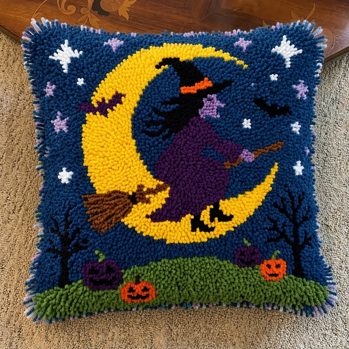 Rubbyoo Latch Hook Pillow Kit - Flying Witch | Cozy Cushion Art | Diy Halloween Room Decor - image 7
