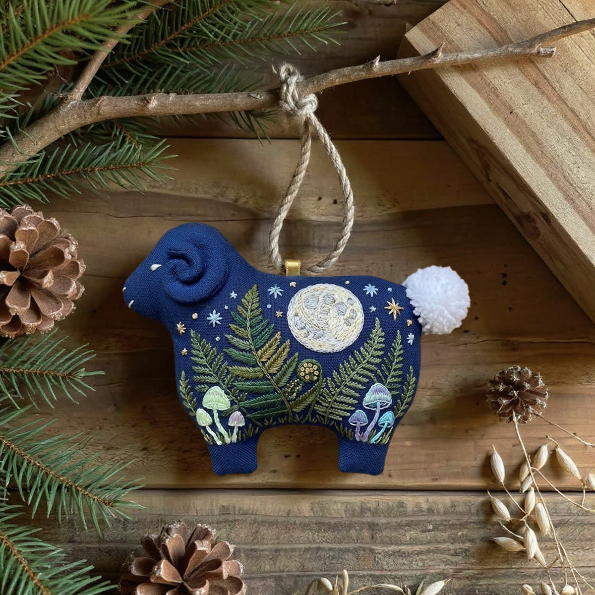 Rubbyoo Lamb-shaped Embroidery Kit - Midnight Fern |  Special Room Hanging | Diy Craft Set For Beginners - image 6