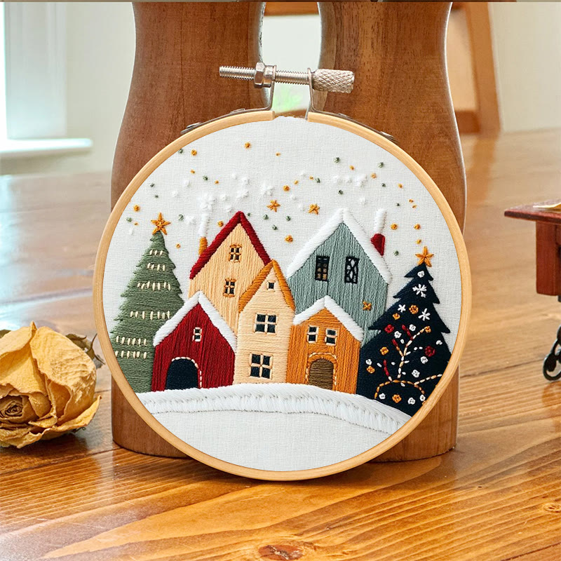 Rubbyoo Embroidery Kit - Village Snowscape | Festive Christmas Gift | Hand Embroidery Stitch Art - image 9