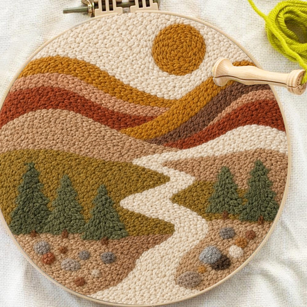 Golden Mountain Range Punch Needle Kit - Beginner-Friendly DIY Craft Project | Landscape Motif Gift For Nature Lover - image 3