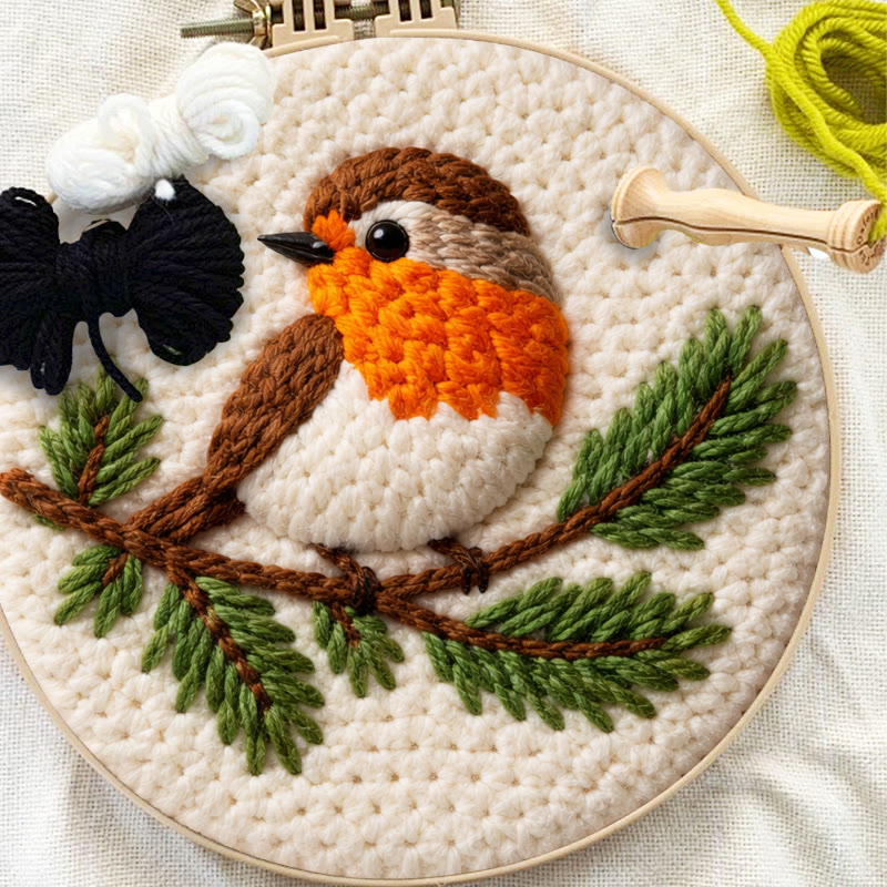 Cheerful Robin Branch Punch Needle Kit – Simple Handcraft Diy | Easy-to-make Decorative Pendant - image 11