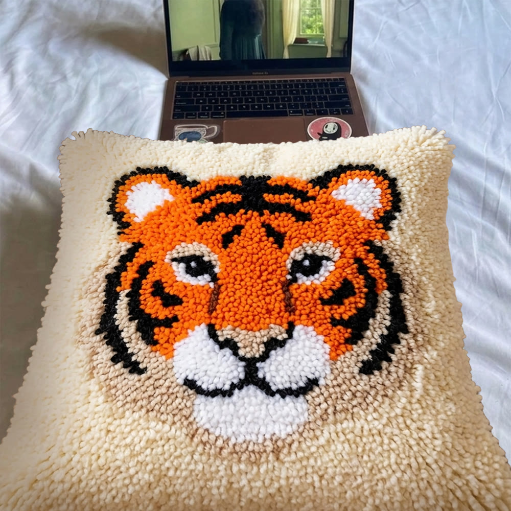 Rubbyoo Latch Hook Pillow Kit - Smiling Tiger | Hand-stitched Chunky Fabric | Animal Cartoon Room Accent - image 6
