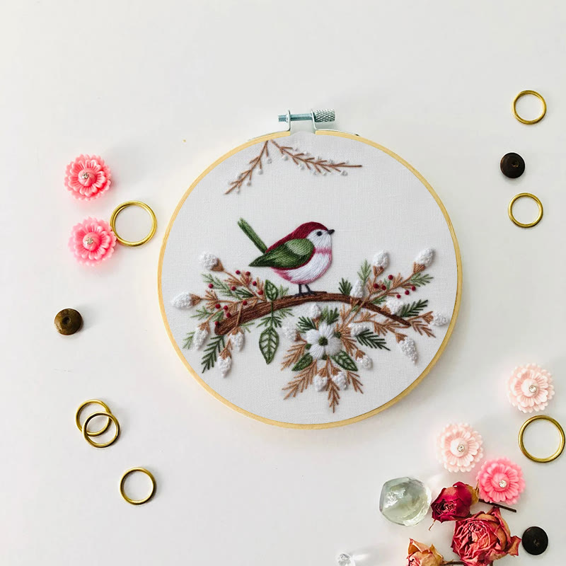 Rubbyoo Embroidery Kit - Winter Branch Bird | Serene Craft | Festive Accent - image 5