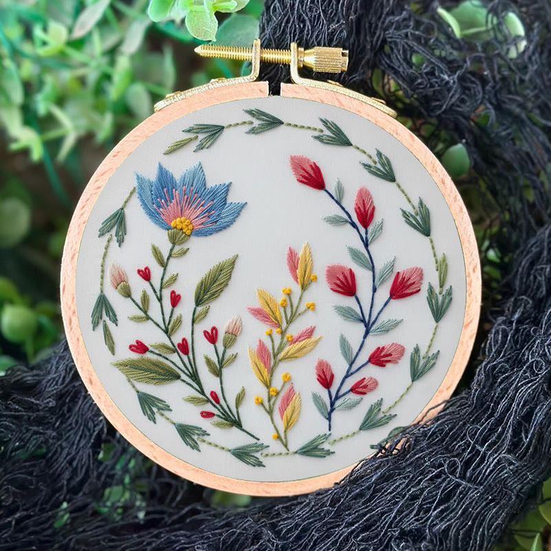 Rubbyoo Embroidery Kit - Wildflower Wreath With Blue Bloom | Novice-friendly Craft | Whimsical Accent - image 5