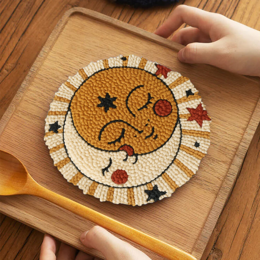 Whimsical Sun Moon Face Punch Needle Kit – Beginner-friendly Handcraft | Creative Decor Hanger - 5 inch Coaster Kit - image 4
