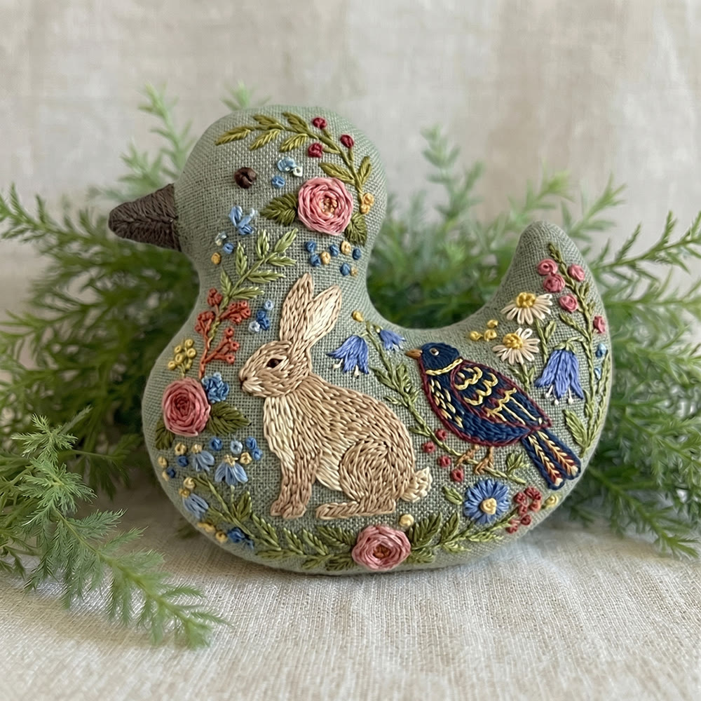 Rubbyoo Duck Embroidery Kit - Bunny Bird Flower Garden | Keychain Ornament | Unique Diy Craft Decor - image 7