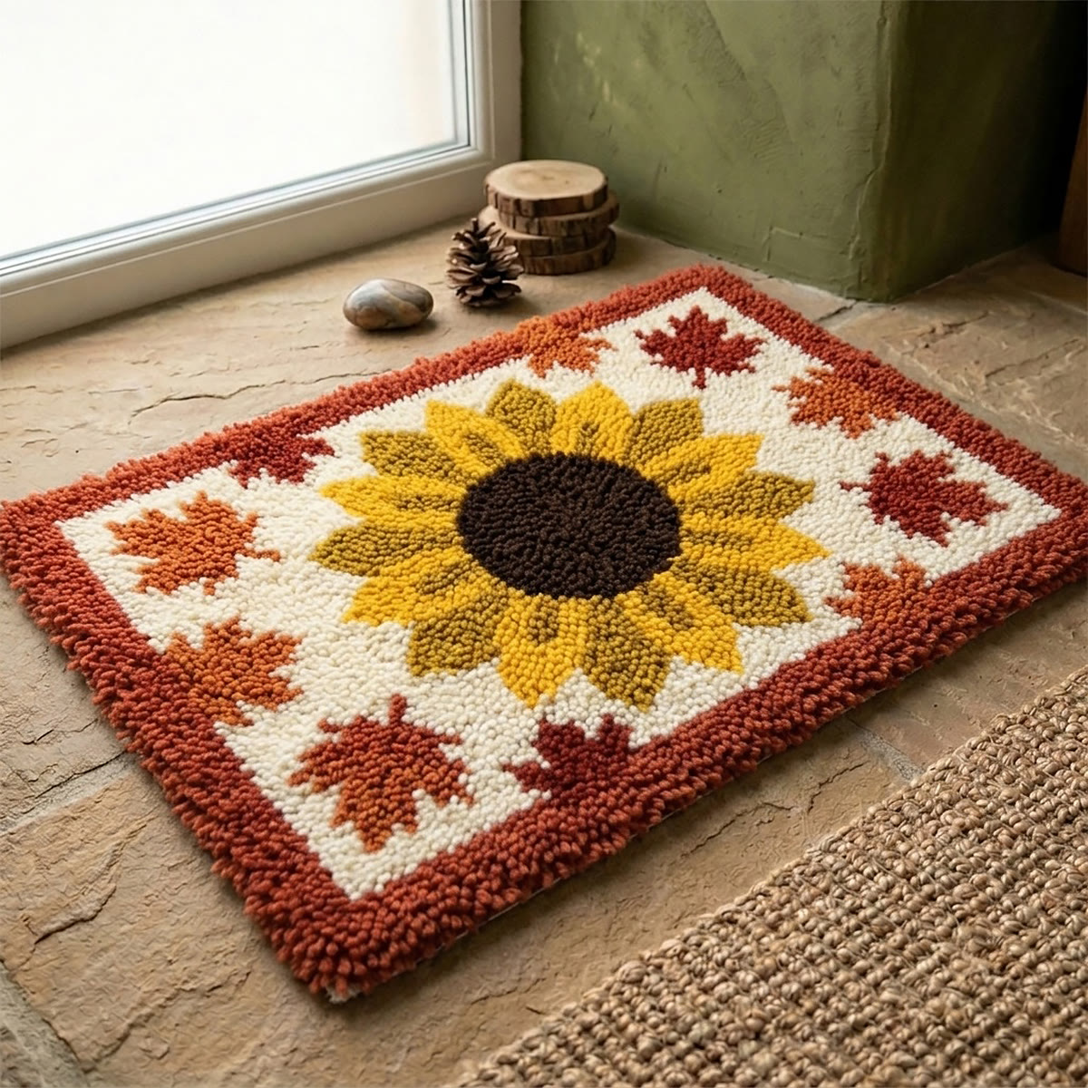 Rubbyoo Latch Hook Rug Kit - Golden Sunflower And Leaves | Cozy Farmhouse Home Decor | Charming Handmade Botanical Art - image 8