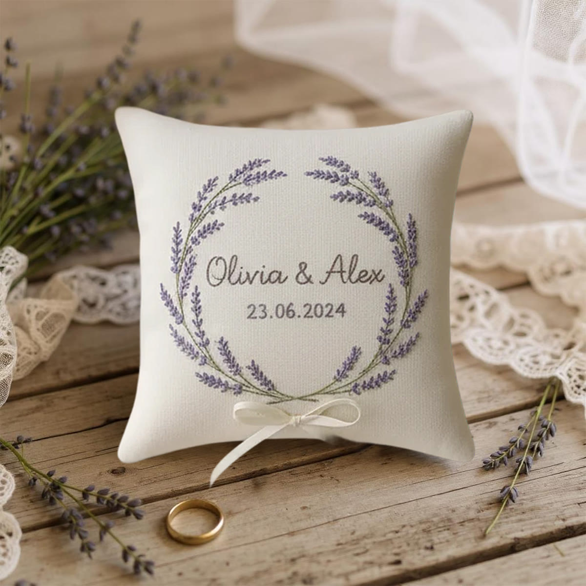 Rubbyoo Personalized Ring Bearer Pillow Embroidery Kit - Lavender Wreath Decor | Beginner-friendly Project | Top Gifting Choice - image 10
