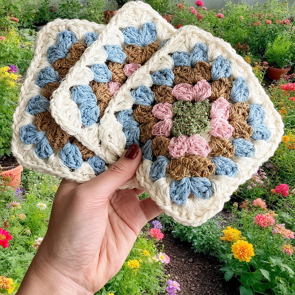 Diy Handmade Granny Square Crochet Kit - Classic Crocheted Coasters | Beginners Handmade Crfat - image 2