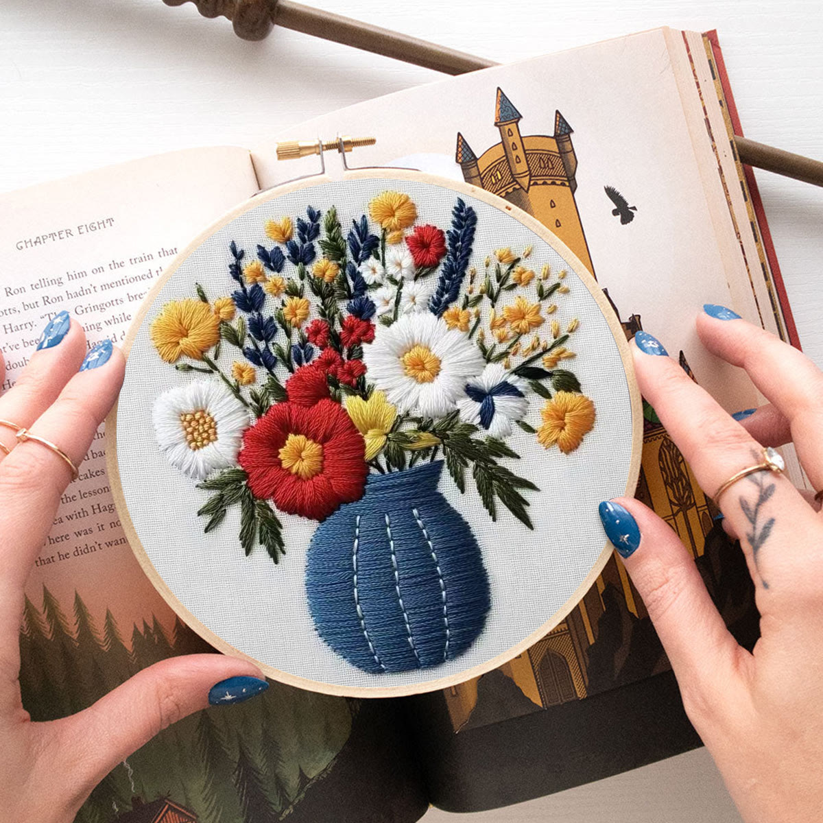 Rubbyoo Embroidery Kit - Bright Bouquet | Nice Desk Decor | Gift For Flower Lovers - image 7