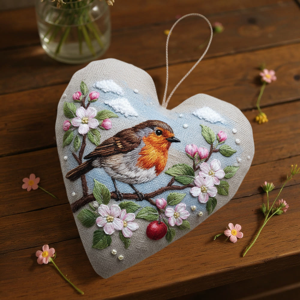 Rubbyoo Heart Embroidery Kit - Spring Robin | Lovely Animal Handmade Art | Perfect Bag Pendant - image 6