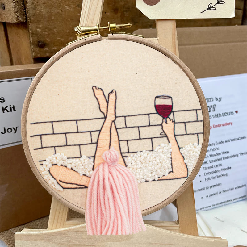 Rubbyoo Embroidery Kit - Wine And Bath | 3d Hair Handicraft | Creative Needle Artwork - image 7