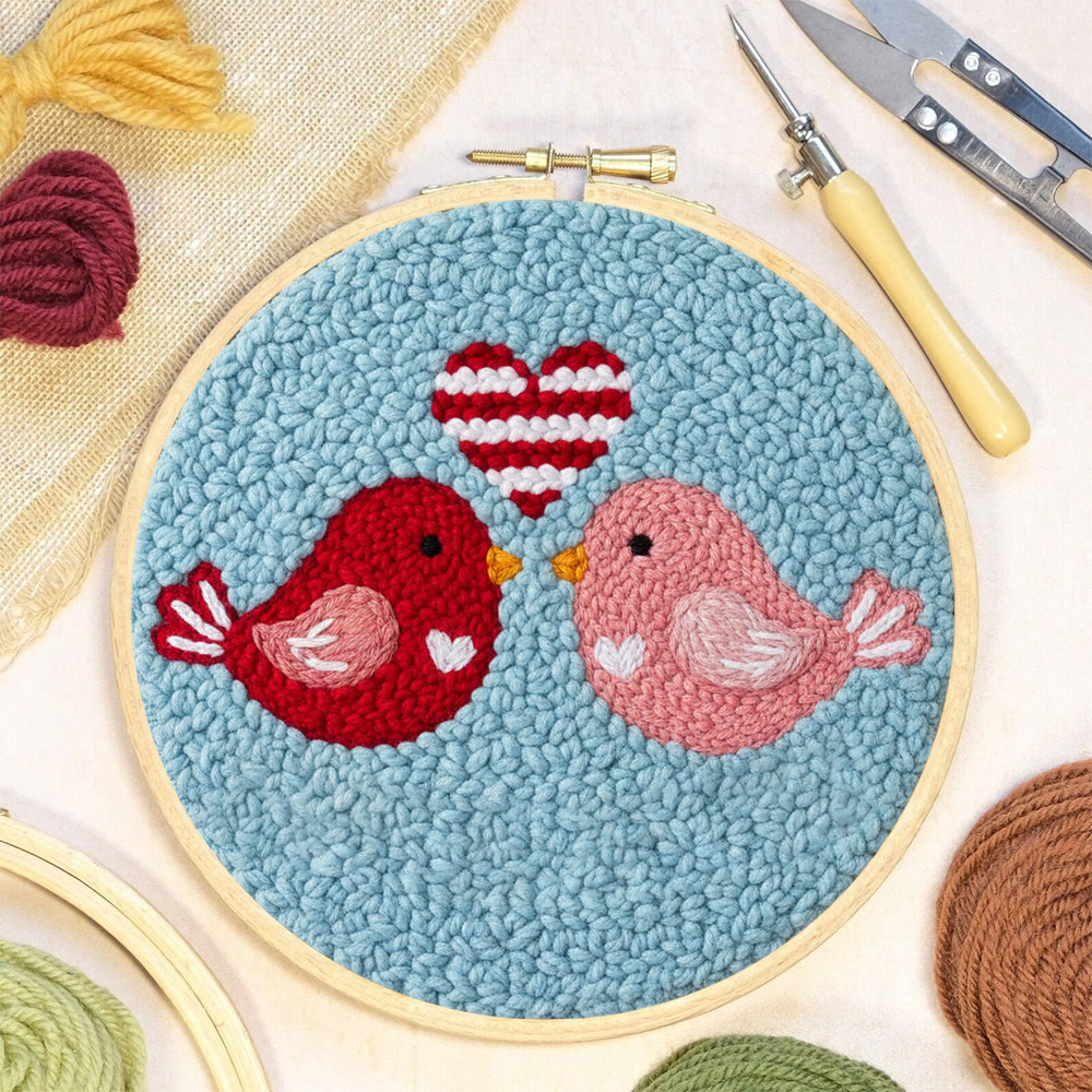Stripe Heart Red Pink Bird Punch Needle Kit – Novice-accessible Diy Endeavor | Romantic Decor Essential - image 8