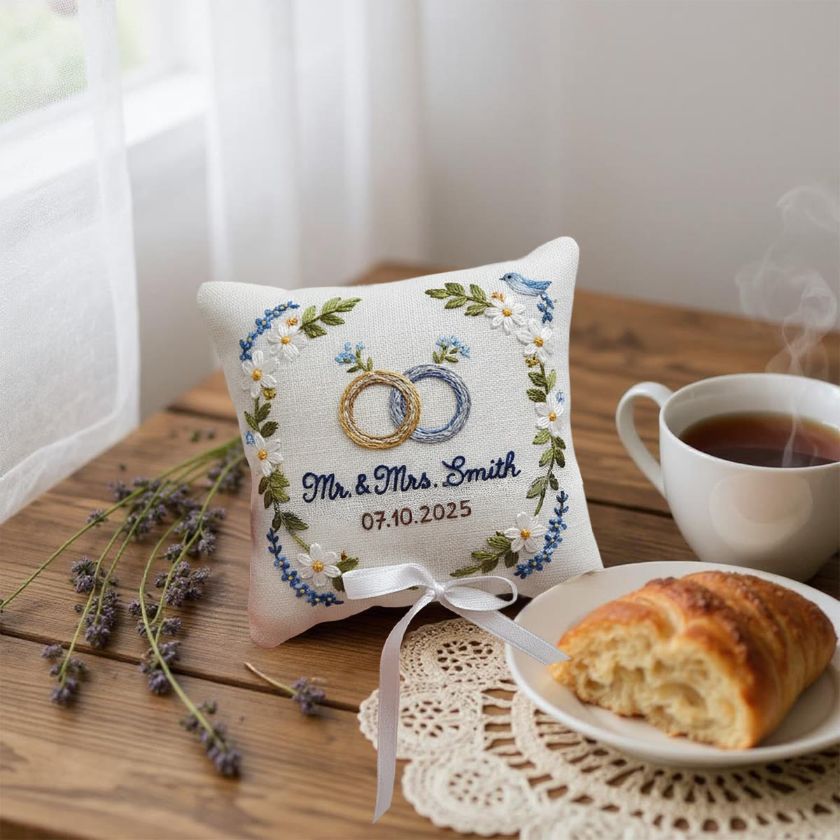 Rubbyoo Personalized Ring Bearer Pillow Embroidery Kit - White Daisy And Blue Flower Wreath | Beginner Diy | Weddings Anniversaries - image 6