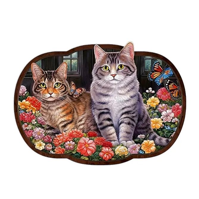 Flowers Cat - Wooden Jigsaw Puzzles