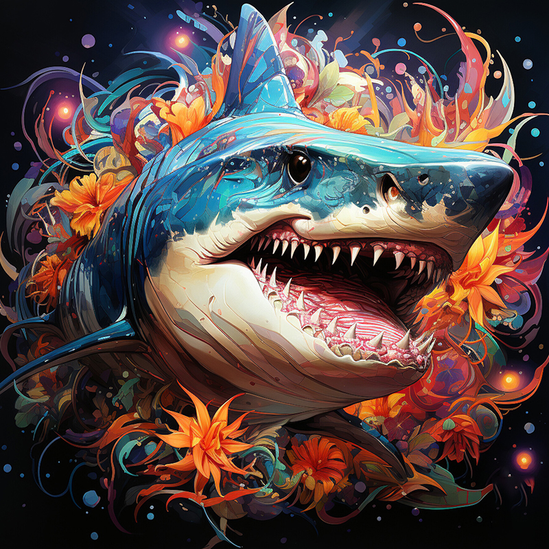Shark Emerges From Flowers - Wooden Jigsaw Puzzle