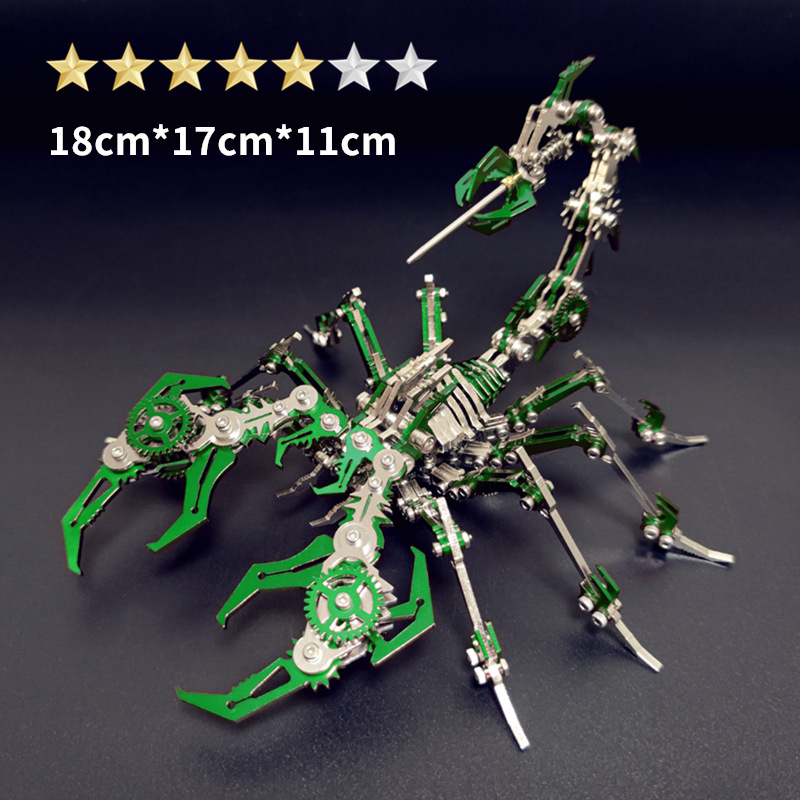 3D metal mechanical spider with colored lights rotatable puzzle model kit